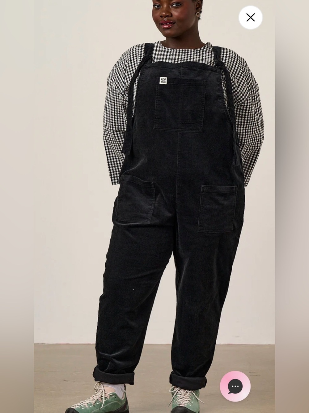 Lucy & Yak 20 Black Corduroy Tie Strap Overall Plus Dungarees NEW UK 24